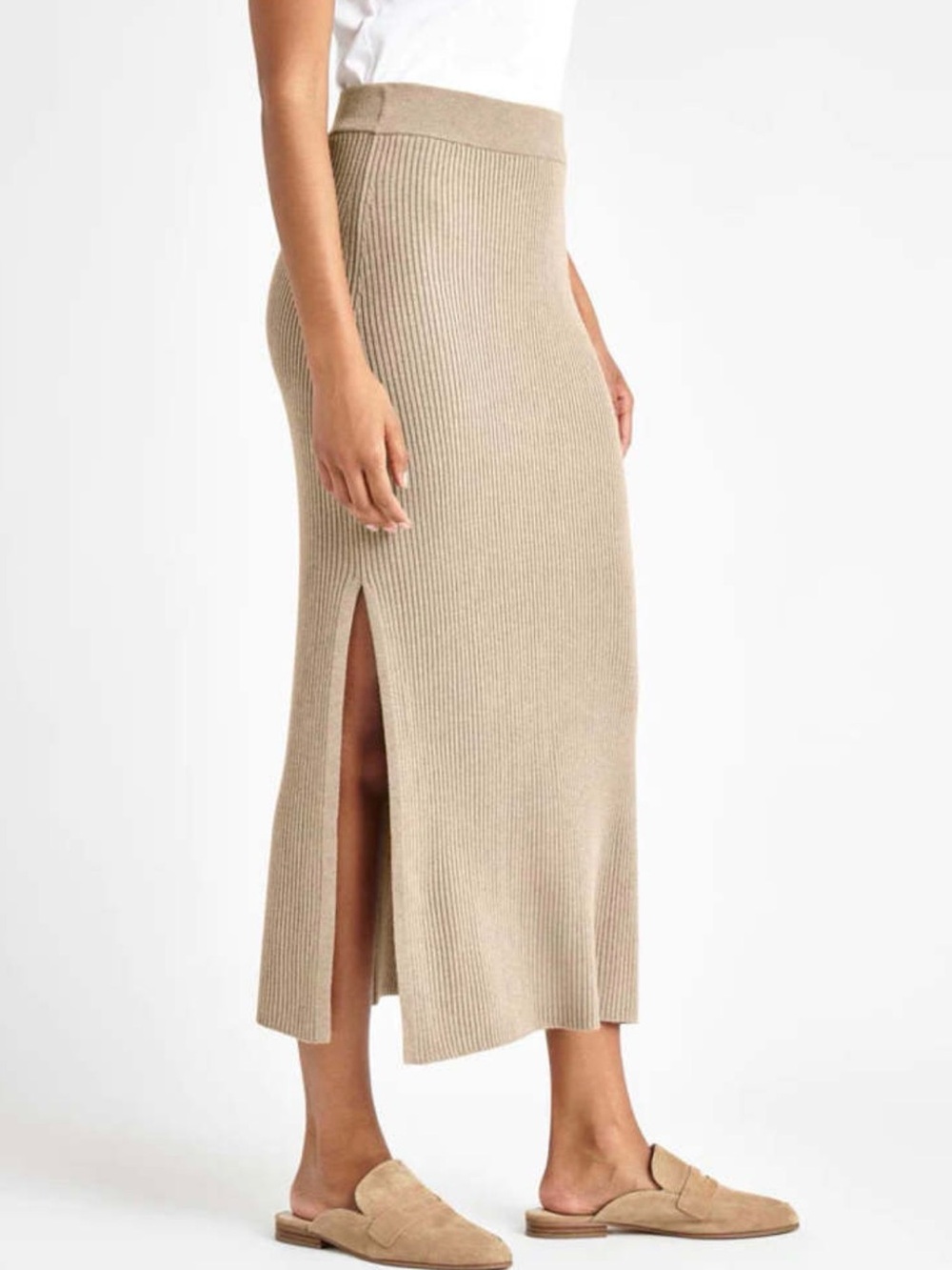 Splendid Ribbed Midi Skirt Heather Charcoal Grey Slit, size M - Picture 15 of 16